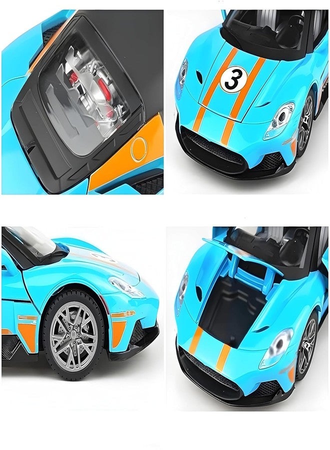 Gemcza 1:22 Sports Car Die Cast Scale Model Dsiplay Car with Opening Doors Music and Lights | Made of Metal Toy Vehicle for Kids, Adults, Collectors - Blue - Image 5
